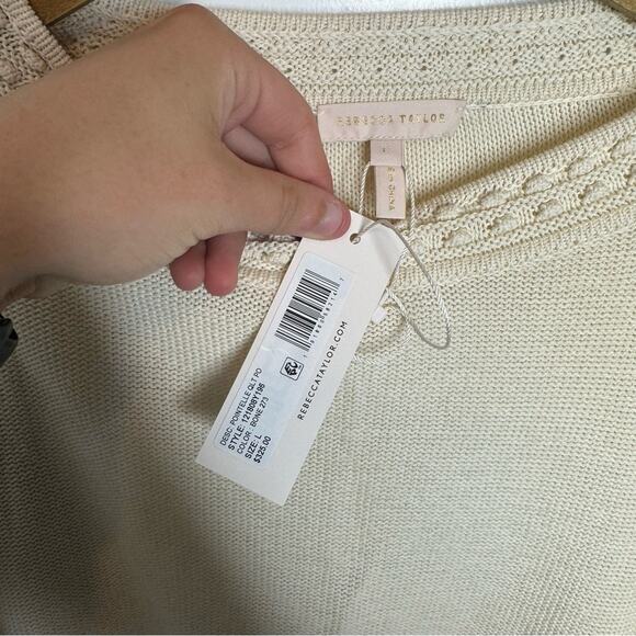 NWT Rebecca Taylor Pointelle Quilt Ruffle Pullover Sweater Ivory Size Large - Picture 5 of 6